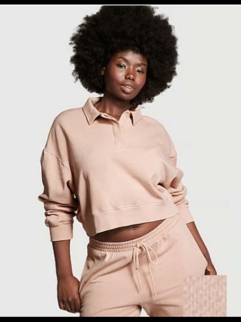 PINK Victoria's Secret Cropped Collared Sweatshirt - Blush Pink